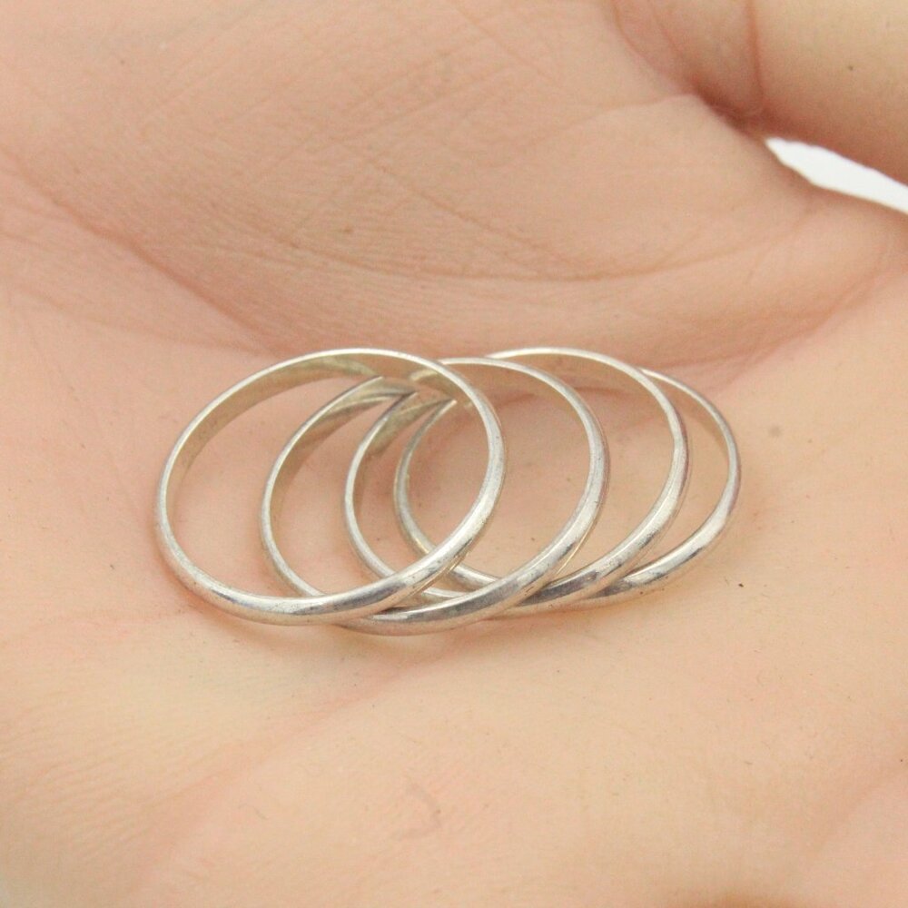 Vintage Sterling Silver Tested Stackable Four (4)… - image 7